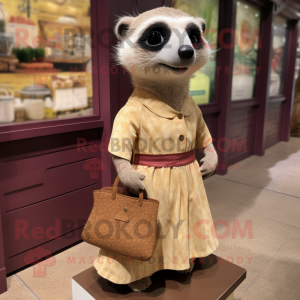 nan Meerkat mascot costume character dressed with a Empire Waist Dress and Tote bags