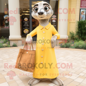 nan Meerkat mascot costume character dressed with a Empire Waist Dress and Tote bags