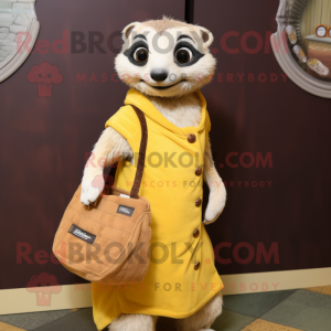 nan Meerkat mascot costume character dressed with a Empire Waist Dress and Tote bags