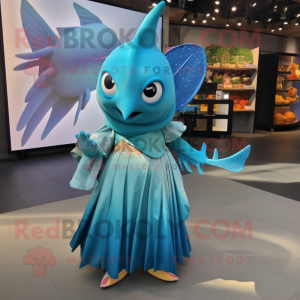 Cyan Sverdfisk maskot...