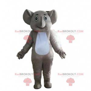 Mascotte d'éléphant gris et blanc, costume de pachyderme -