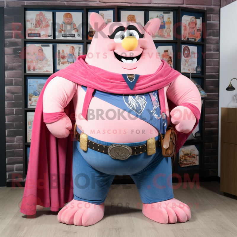 Pink Strongman mascot costume character dressed with a Jeans and Shawls