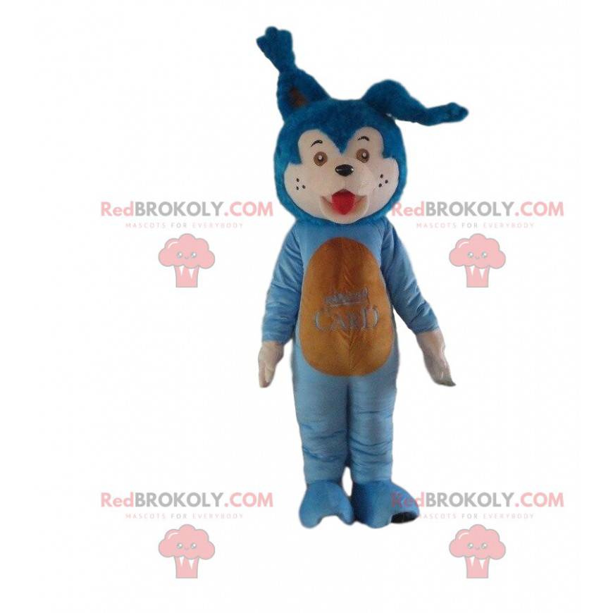 Mascotte gatto blu, costume da coniglio, animale blu -