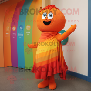 Orange Rainbow mascot costume character dressed with a Maxi Dress and Scarves