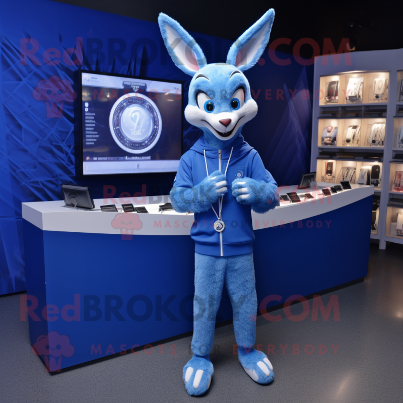 Blue Gazelle mascot costume character dressed with a Hoodie and Bracelet watches