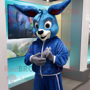 Blue Gazelle mascot costume character dressed with a Hoodie and Bracelet watches