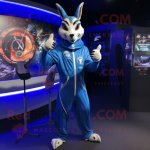 Blue Gazelle mascot costume character dressed with a Hoodie and Bracelet watches