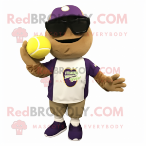 Beige Grape mascot costume character dressed with a Rugby Shirt and Sunglasses