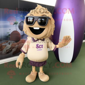 Beige Grape mascot costume character dressed with a Rugby Shirt and Sunglasses