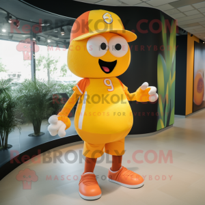 Yellow Orange mascot costume character dressed with a Shorts and Caps