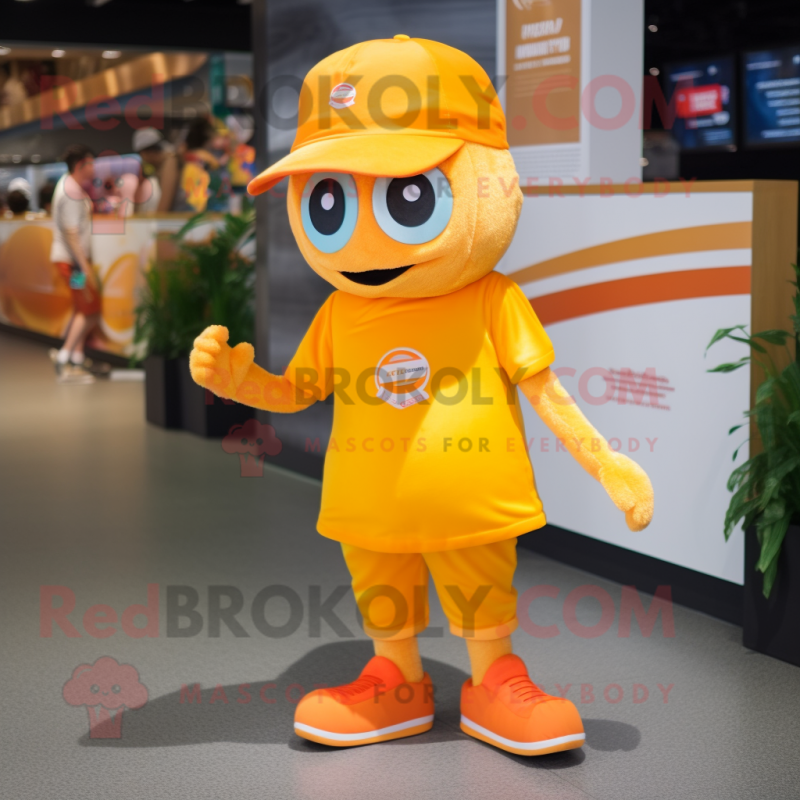 Yellow Orange mascot costume character dressed with a Shorts and Caps