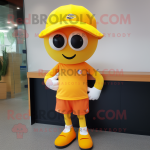 Yellow Orange mascot costume character dressed with a Shorts and Caps