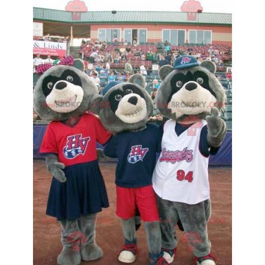 3 mascottes de ratons laveurs d'ours tricolores - Redbrokoly.com
