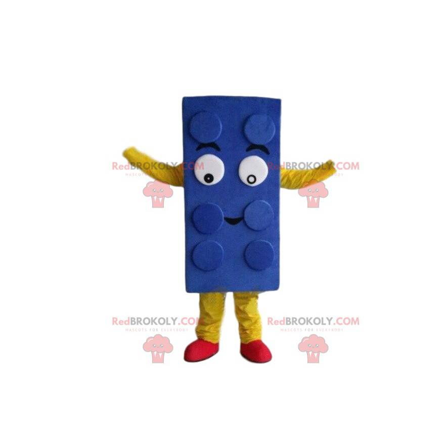 Mascote Lego azul, traje de conjunto de construção -