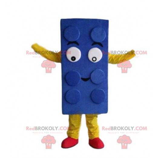Mascote Lego azul, traje de conjunto de construção -