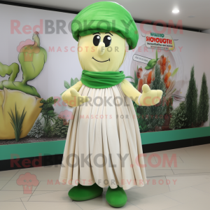 Cream Spinach mascot costume character dressed with a Maxi Dress and Beanies