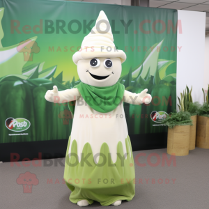 Cream Spinach mascot costume character dressed with a Maxi Dress and Beanies