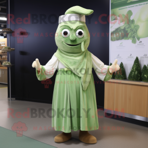 Cream Spinach mascot costume character dressed with a Maxi Dress and Beanies