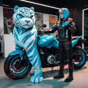 Cyan Tiger maskot kostym...