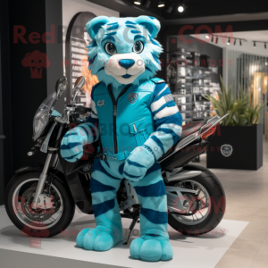 Cyan Tiger maskot kostume...