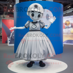 Silver Handball Ball mascot costume character dressed with a Circle Skirt and Berets