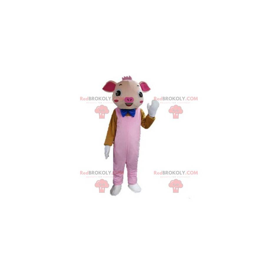 Maskot růžové prase s montérkami, kostým prasete - Maskot růžové prase s montérkami, kostým prasete -