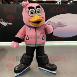Pink Pair Of Ice Skates mascot costume character dressed with a Leather Jacket and Anklets