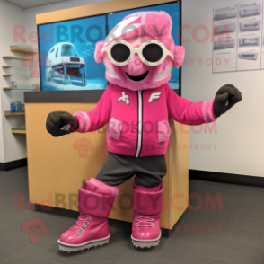 Pink Pair Of Ice Skates mascot costume character dressed with a Leather Jacket and Anklets