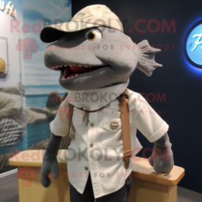 Gray Cod mascot costume character dressed with a Henley Tee and Ties