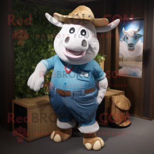 Cyan Beef Stroganoff mascot costume character dressed with a Denim Shorts and Clutch bags