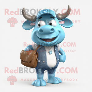 Cyan Beef Stroganoff mascot costume character dressed with a Denim Shorts and Clutch bags