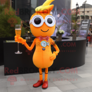 Orange Wrist Watch mascot costume character dressed with a Cocktail Dress and Eyeglasses