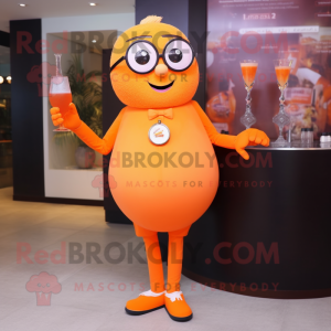 Orange Wrist Watch mascot costume character dressed with a Cocktail Dress and Eyeglasses