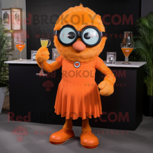 Orange Wrist Watch mascot costume character dressed with a Cocktail Dress and Eyeglasses