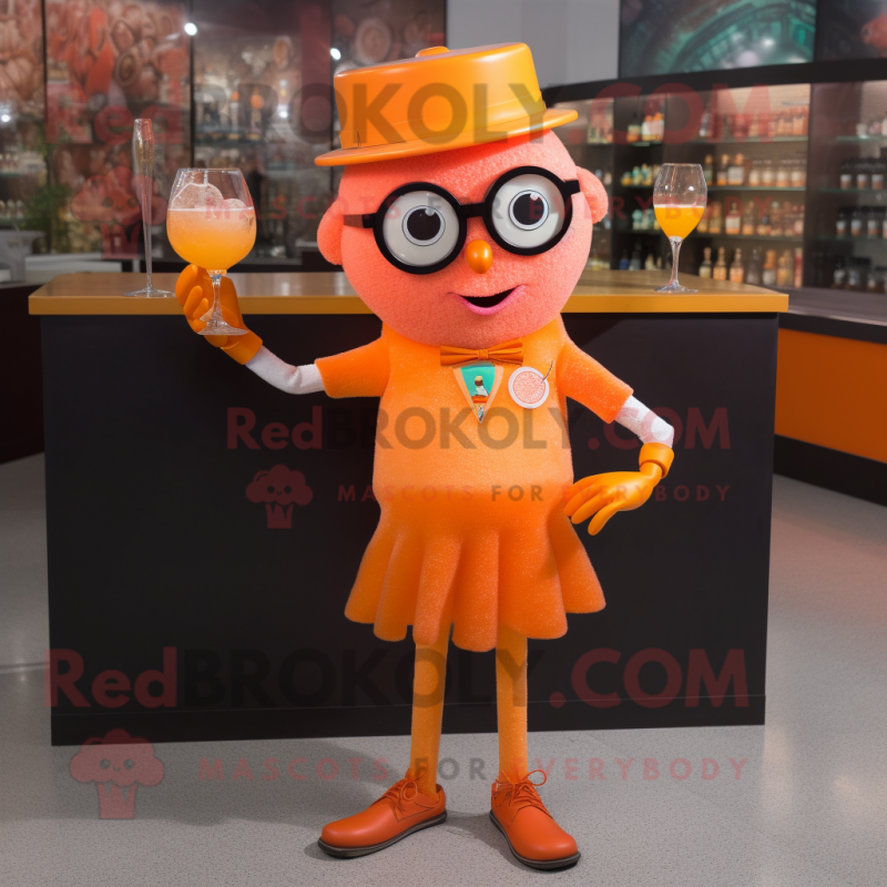 Orange Wrist Watch mascot costume character dressed with a Cocktail Dress and Eyeglasses