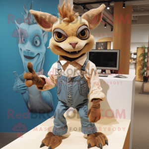 Tan Chupacabra mascot costume character dressed with a Mom Jeans and Ties