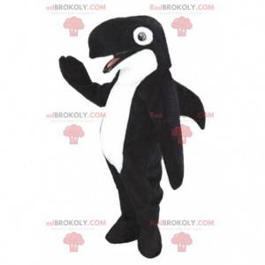 Mascote da orca, baleia preta e branca, traje do mar -