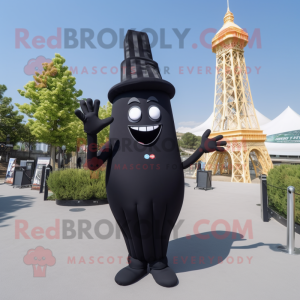 Black French Fries mascot costume character dressed with a One-Piece Swimsuit and Berets