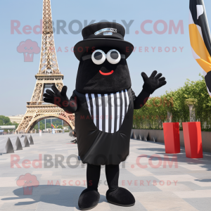 Black French Fries mascot costume character dressed with a One-Piece Swimsuit and Berets