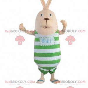 Rabbit mascot with a striped outfit, plush bunny -