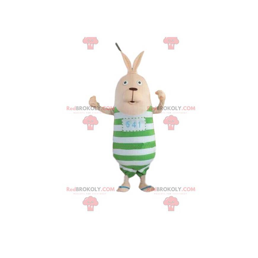 Rabbit mascot with a striped outfit, plush bunny -