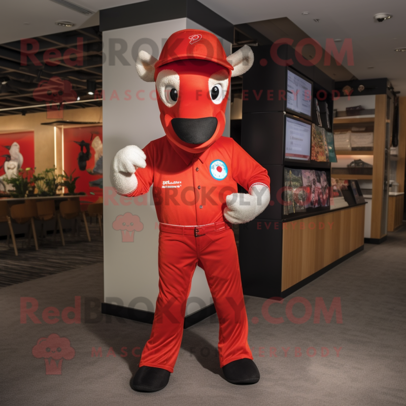 Red Horseshoe mascot costume character dressed with a Skinny Jeans and Headbands Red Horseshoe mascot costume character dressed with a Skinny Jeans and Headbands