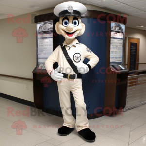 Cream Mime mascot costume character dressed with a Bootcut Jeans and Bracelet watches