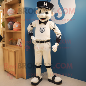 Cream Mime mascot costume character dressed with a Bootcut Jeans and Bracelet watches