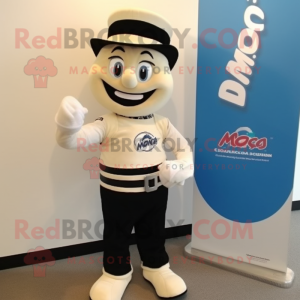 Cream Mime mascot costume character dressed with a Bootcut Jeans and Bracelet watches