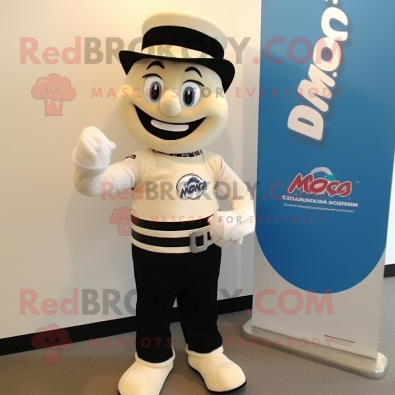 Cream Mime mascot costume character dressed with a Bootcut Jeans and Bracelet watches