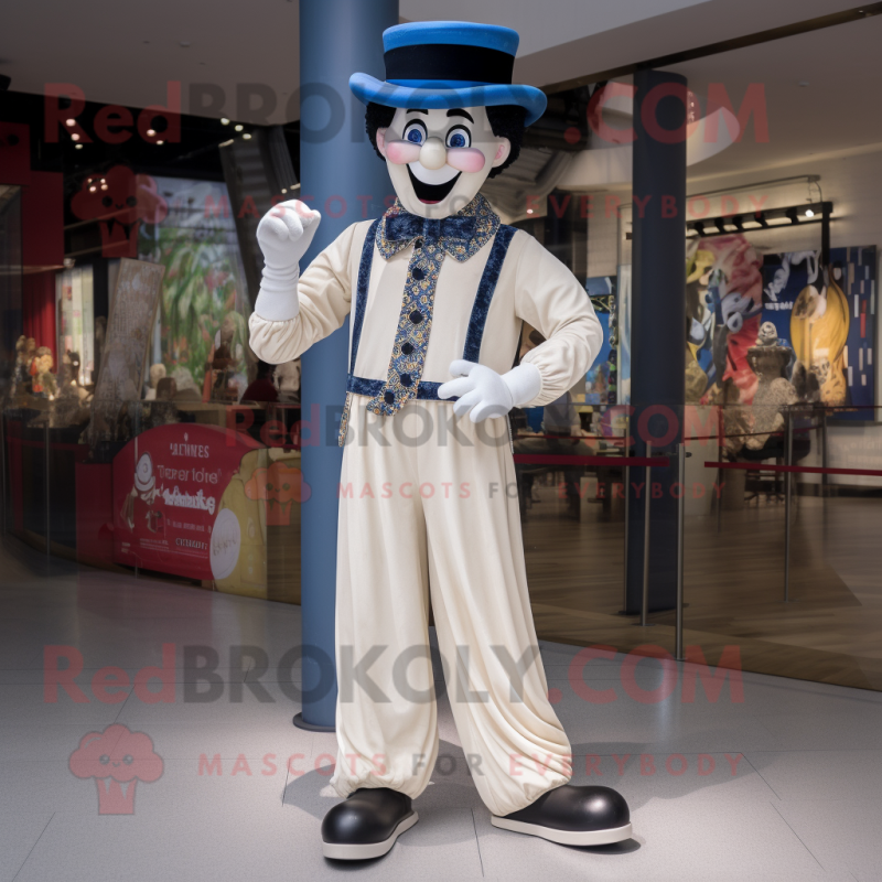 Cream Mime mascot costume character dressed with a Bootcut Jeans and Bracelet watches