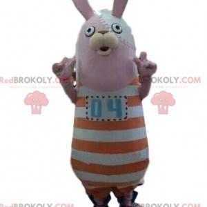 Kaninchenmaskottchen mit gestreiftem Outfit, Plüschhase -