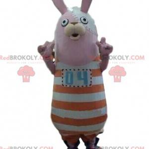 Mascotte de lapin avec une tenue à rayures, lapin en peluche -