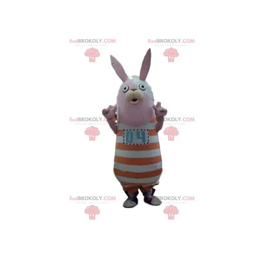 Maskot králíka s pruhovaným oblečením, plyšový zajíček -
